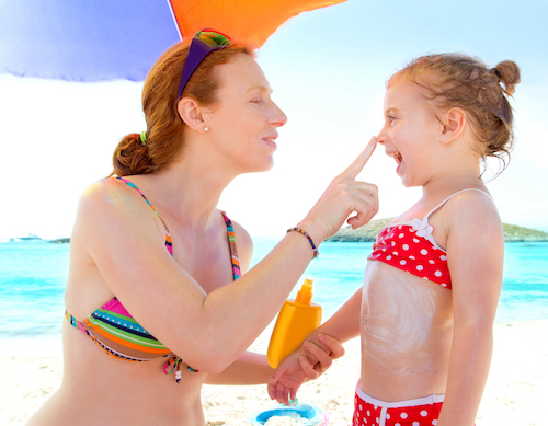 mother and daughter at beach